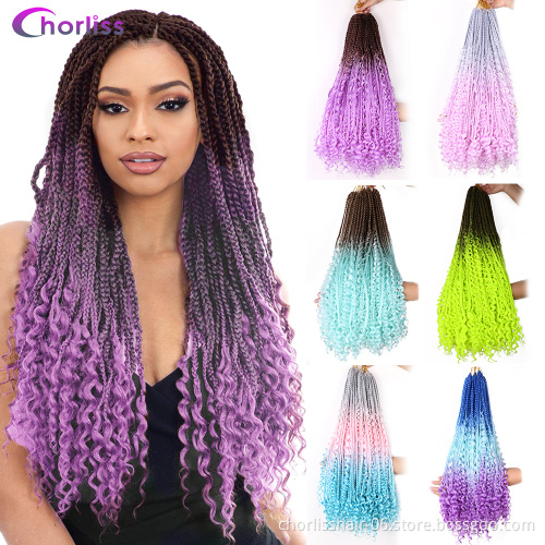 Messy Goddess Bohemian Box braids Un-ruly Synthetic Crochet Hair Bohemian Hair With Curls 12inch Boho Braided Hair Extension